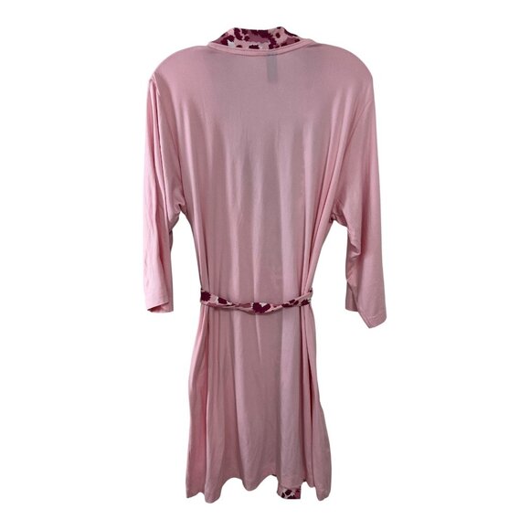 Bebe Pink Sleepwear Robe with Floral Trim and Rhinestone Logo – Size L - Picture 4 of 5